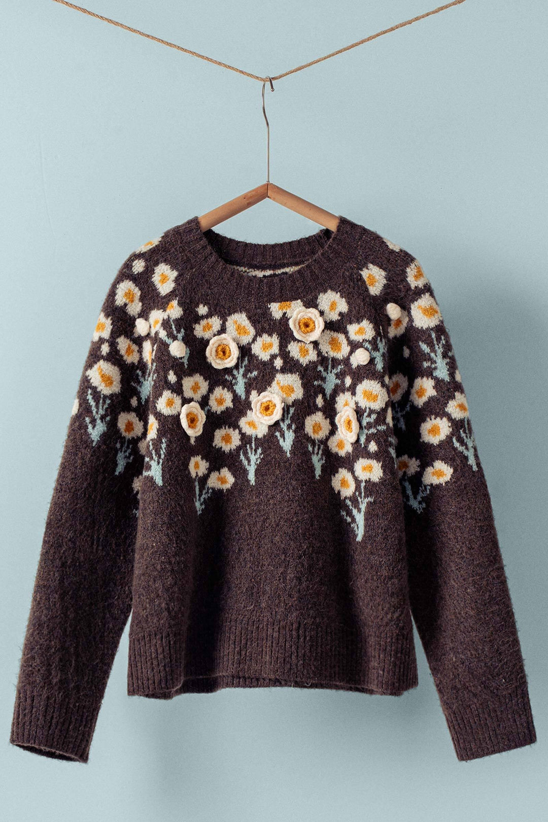 embossed floral knit sweater - brown
