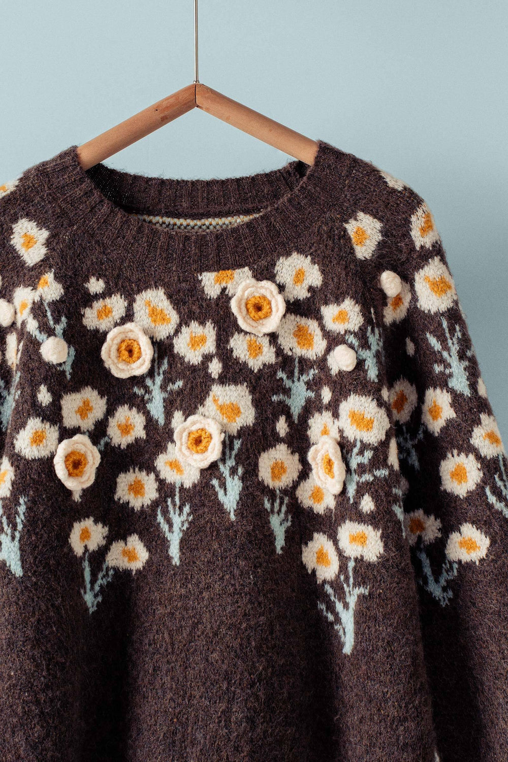 embossed floral knit sweater - brown (additional view)