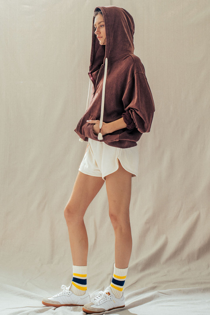 vintage washed oversized zip hoodie - brown (additional view)