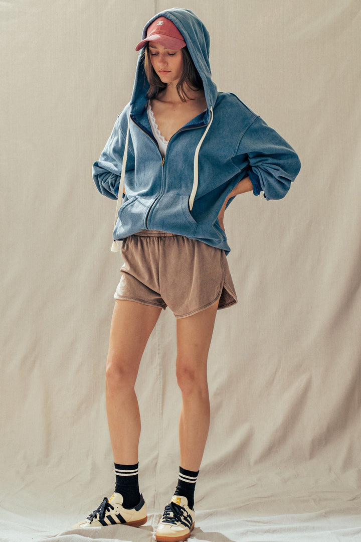 vintage washed oversized zip hoodie - french navy (additional view)
