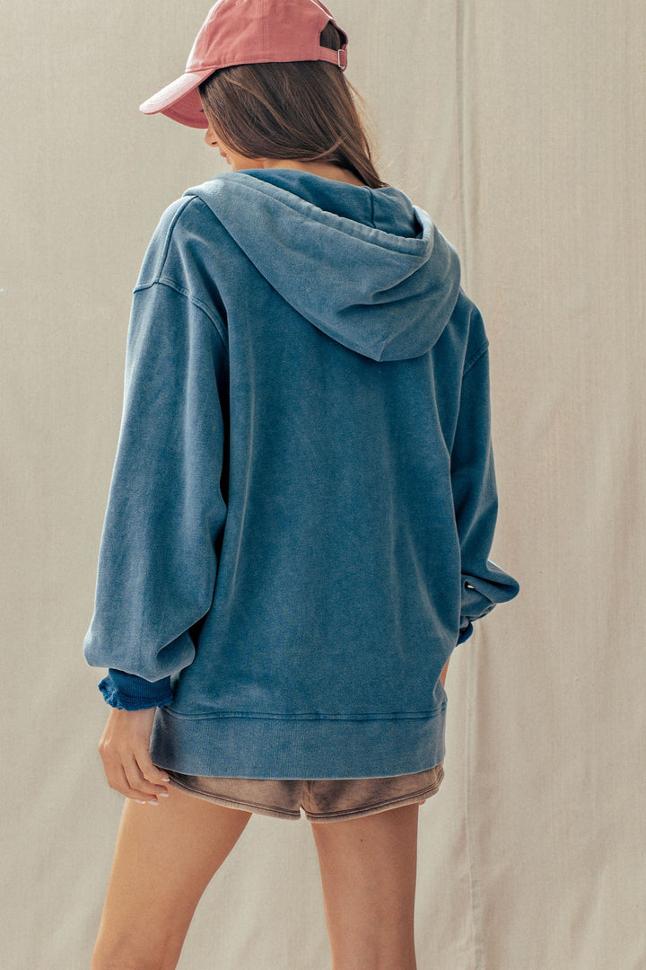 vintage washed oversized zip hoodie - french navy (additional view)