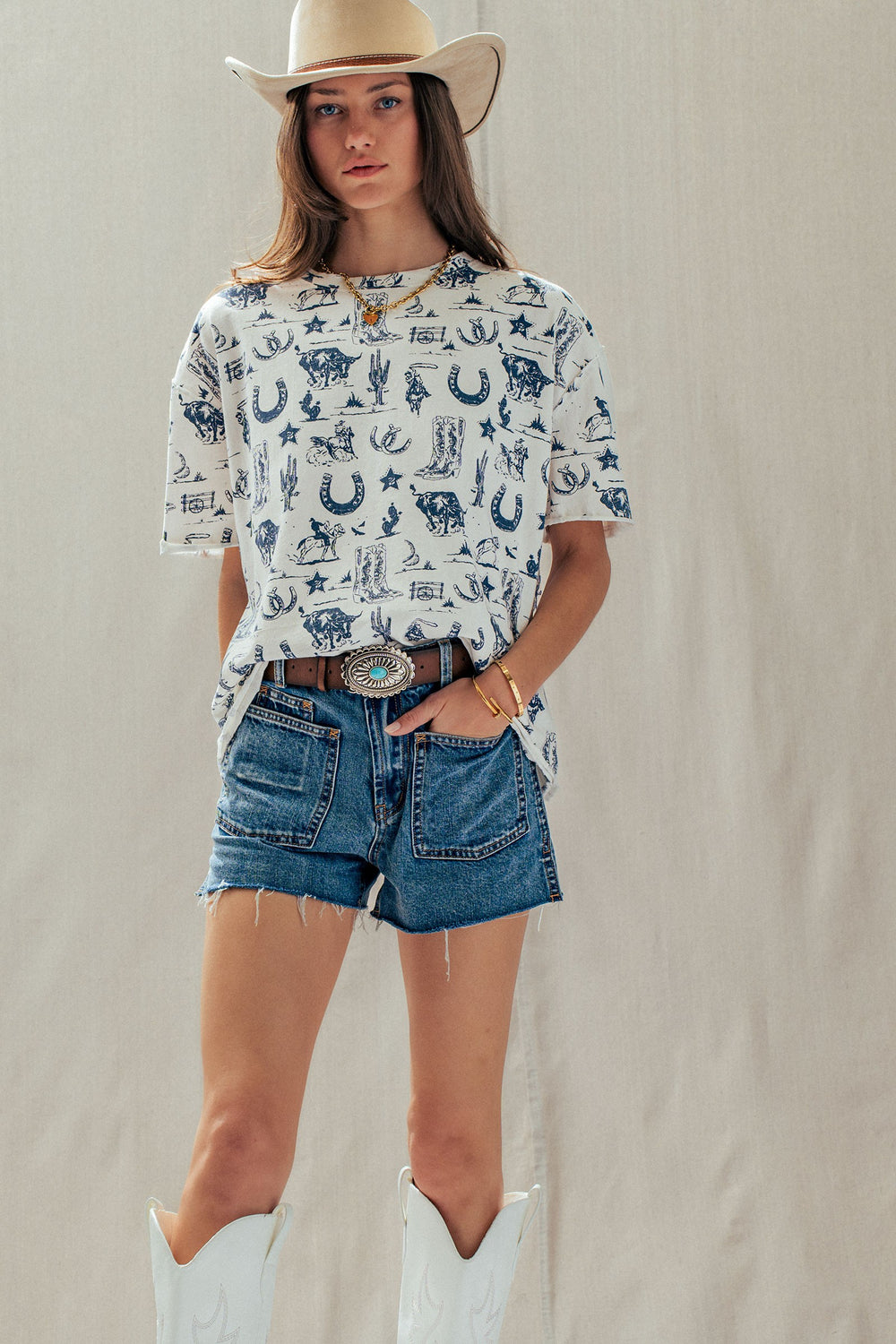 rodeo cowboy graphic tee - cream (additional view)