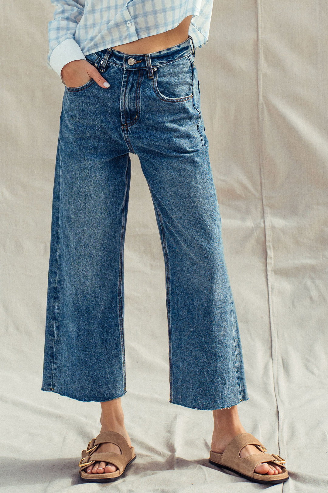 wide leg high waist denim jeans - denim