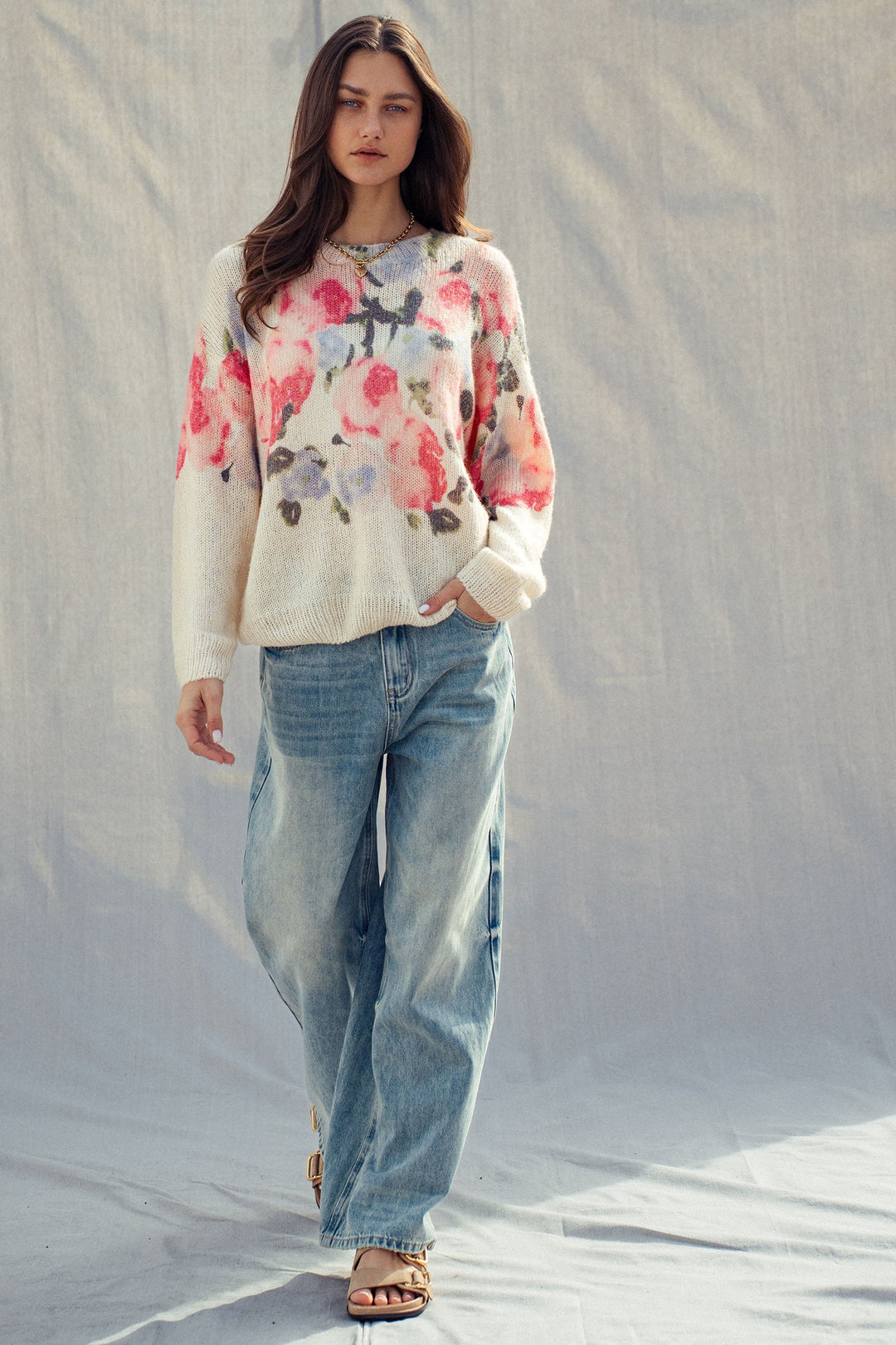 rosewater dream floral gold dust sweater - cream multi (additional view)