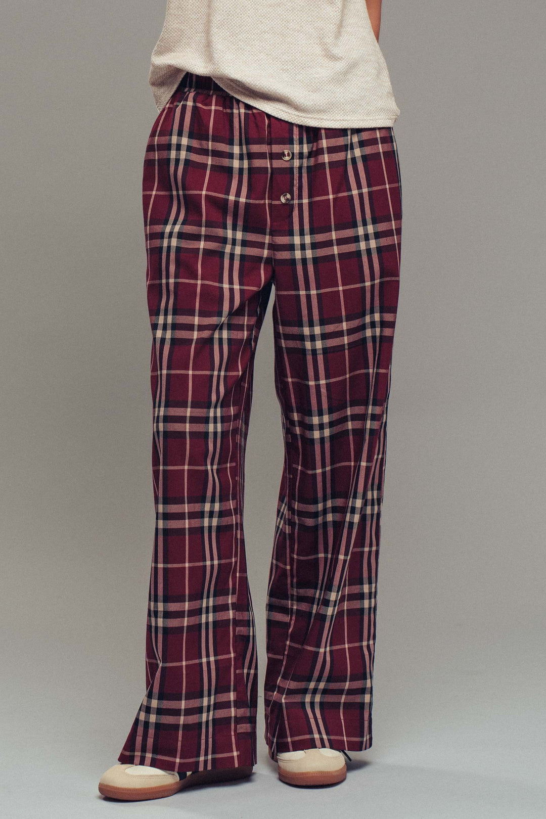 plaid wide leg pants - burgundy