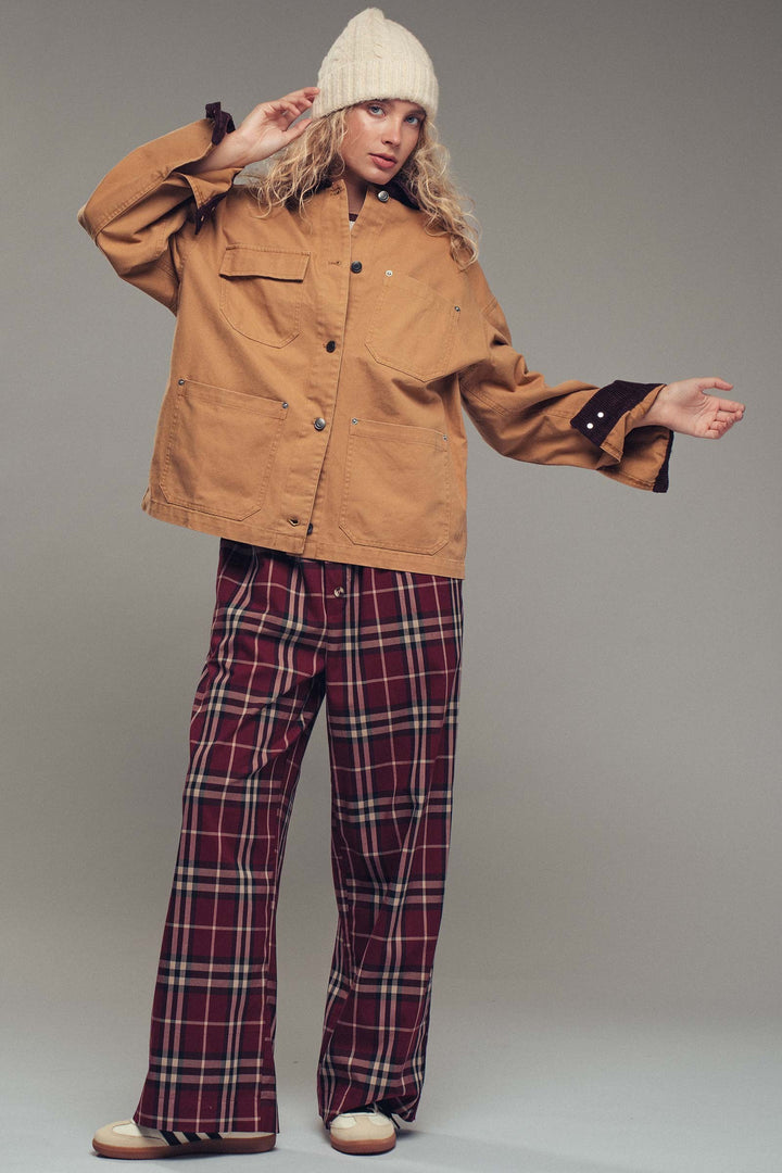 plaid wide leg pants - burgundy (additional view)