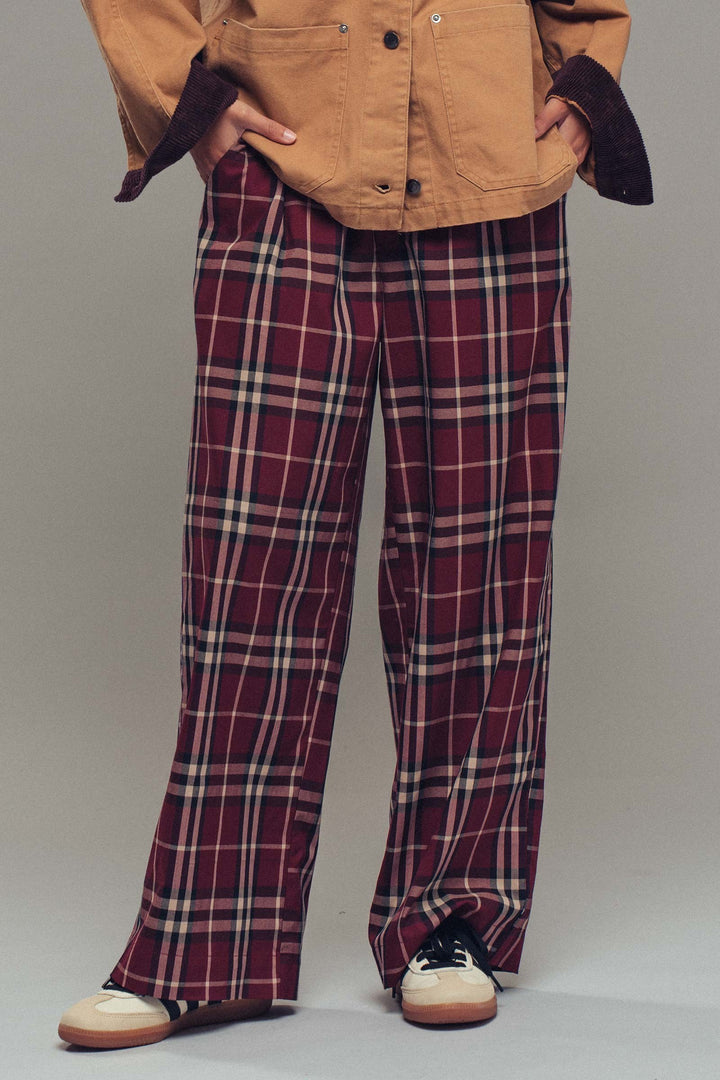 plaid wide leg pants - burgundy (additional view)