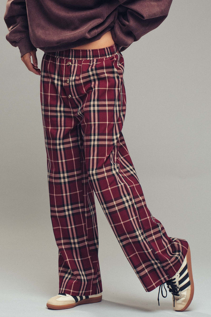 plaid wide leg pants - burgundy (additional view)