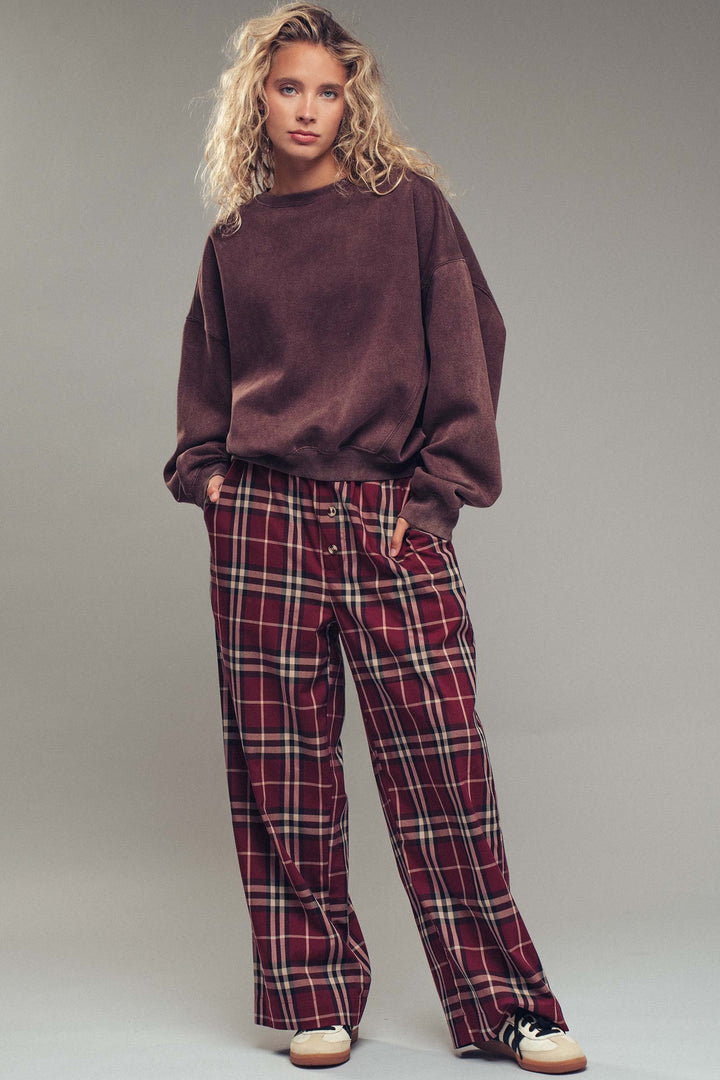 plaid wide leg pants - burgundy (additional view)