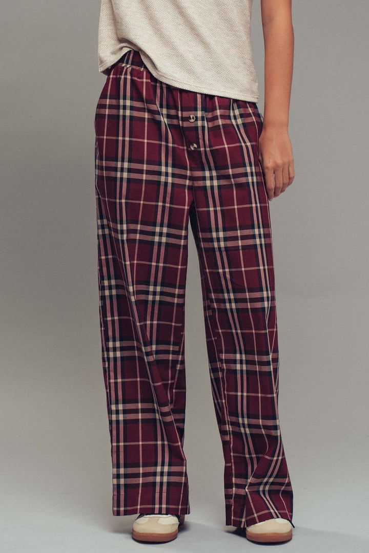 plaid wide leg pants - burgundy (additional view)