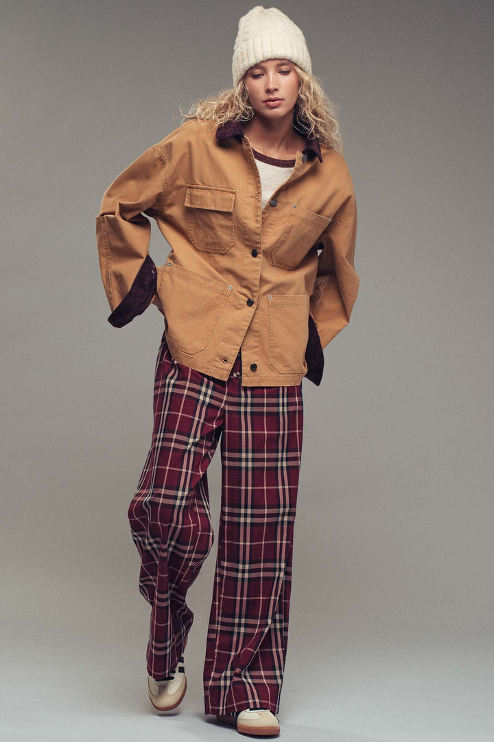 plaid wide leg pants - burgundy (additional view)