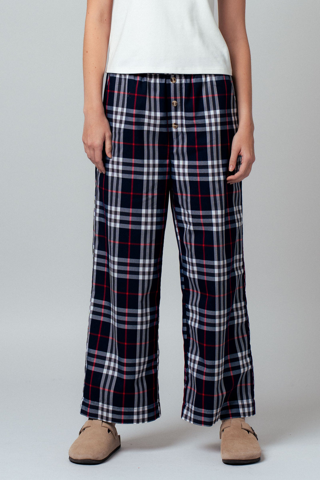 plaid wide leg pants - navy (additional view)