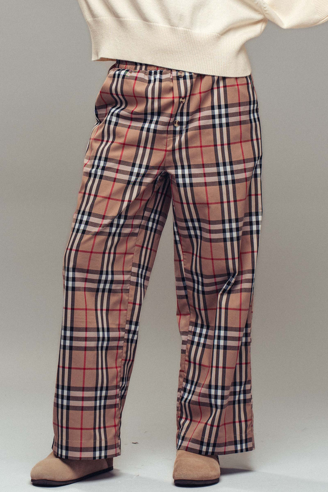 plaid wide leg pants - taupe (additional view)
