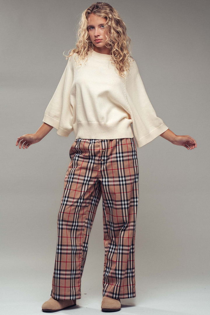 plaid wide leg pants - taupe (additional view)