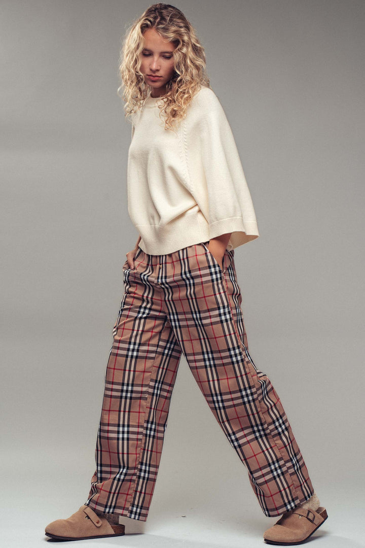 plaid wide leg pants - taupe (additional view)