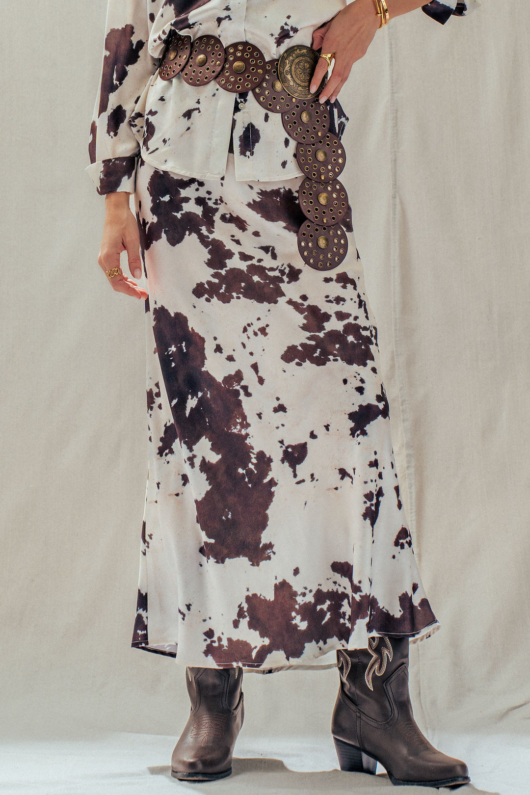 midnight rodeo satin midi skirt - animal print