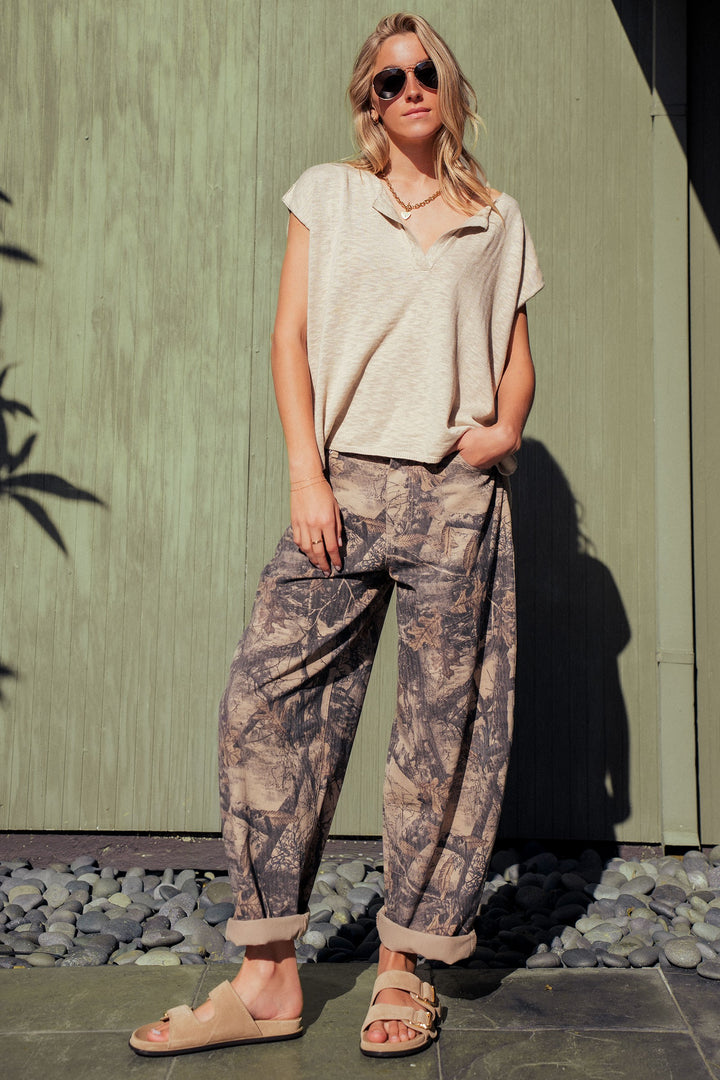 cloud drape knit v neck top - beige