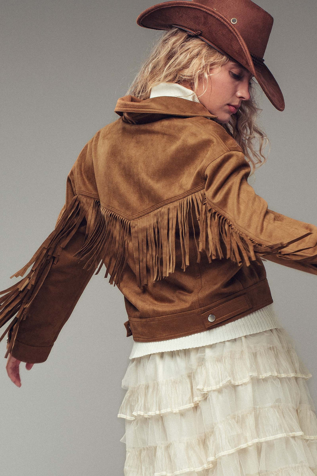 detail suede zip jacket - camel