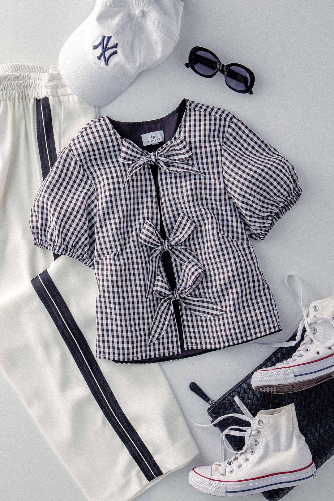 cottage charm gingham crop top - black