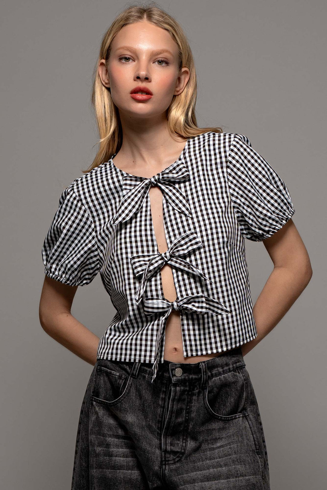 cottage charm gingham crop top - black (additional view)