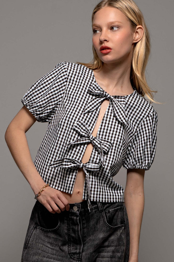 cottage charm gingham crop top - black (additional view)