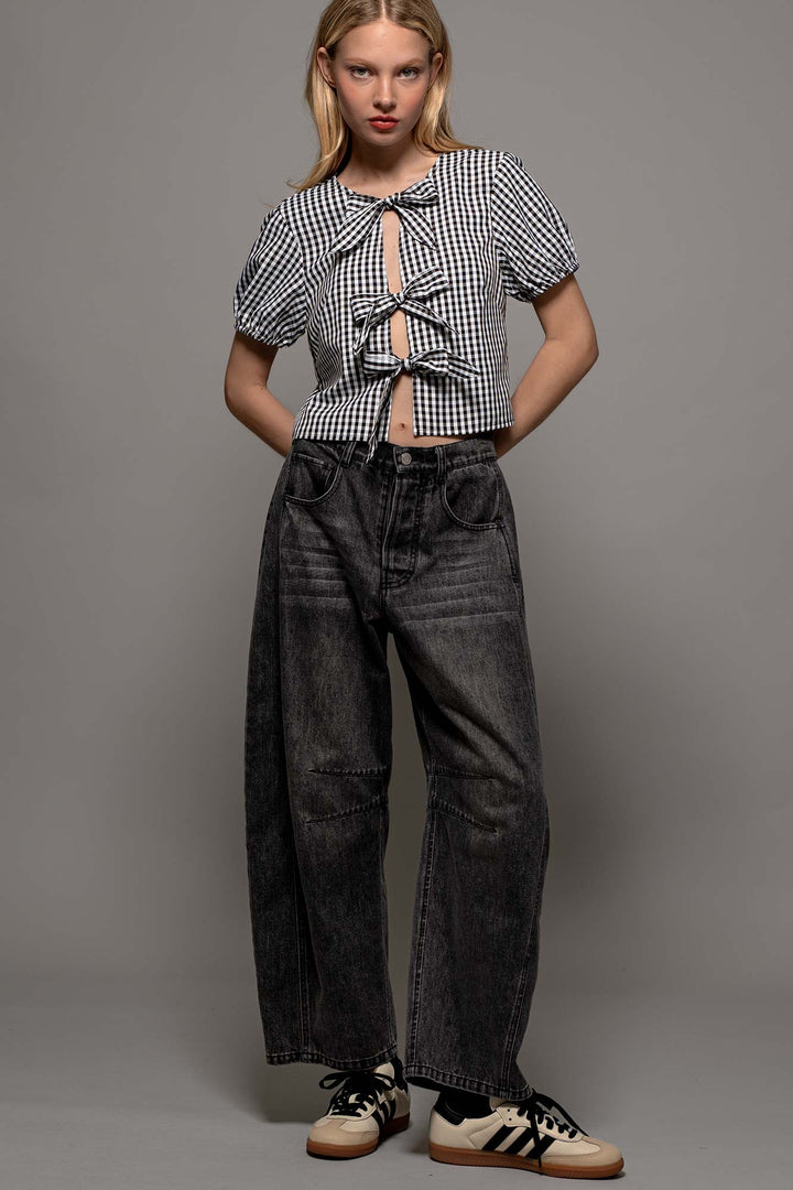 cottage charm gingham crop top - black (additional view)