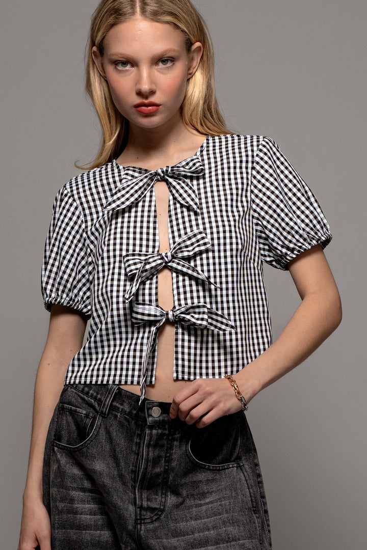 cottage charm gingham crop top - black (additional view)