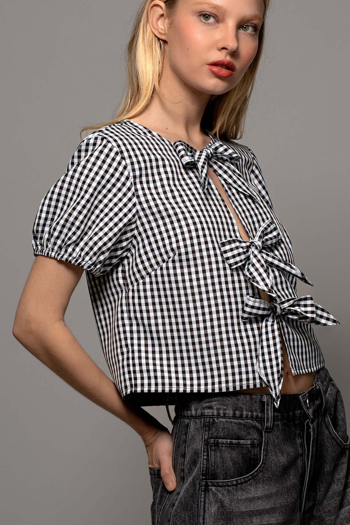 cottage charm gingham crop top - black (additional view)