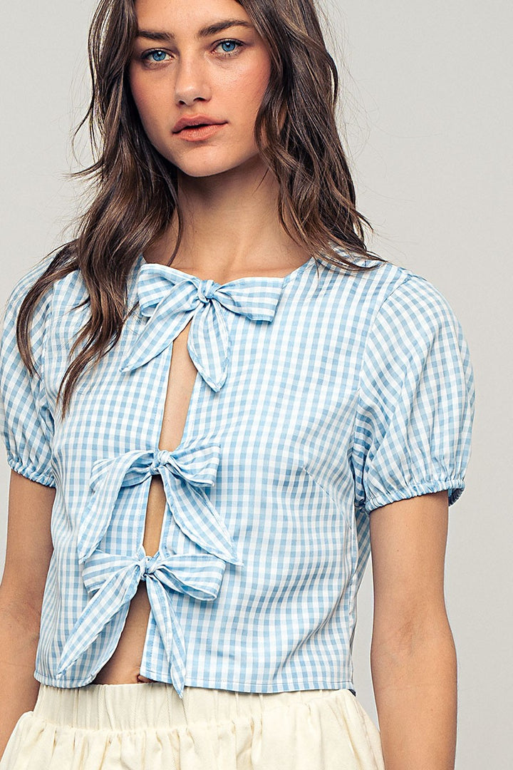 cottage charm gingham crop top - blue