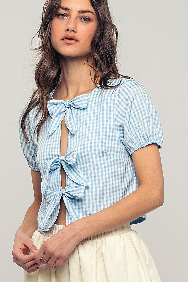 cottage charm gingham crop top - blue (additional view)