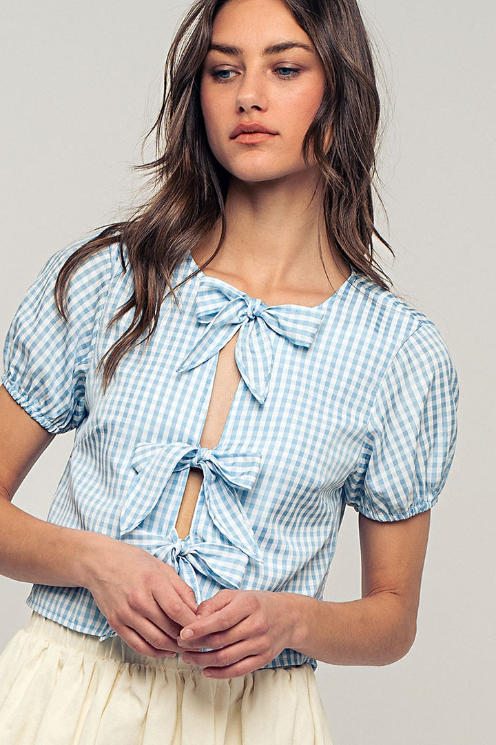 cottage charm gingham crop top - blue (additional view)