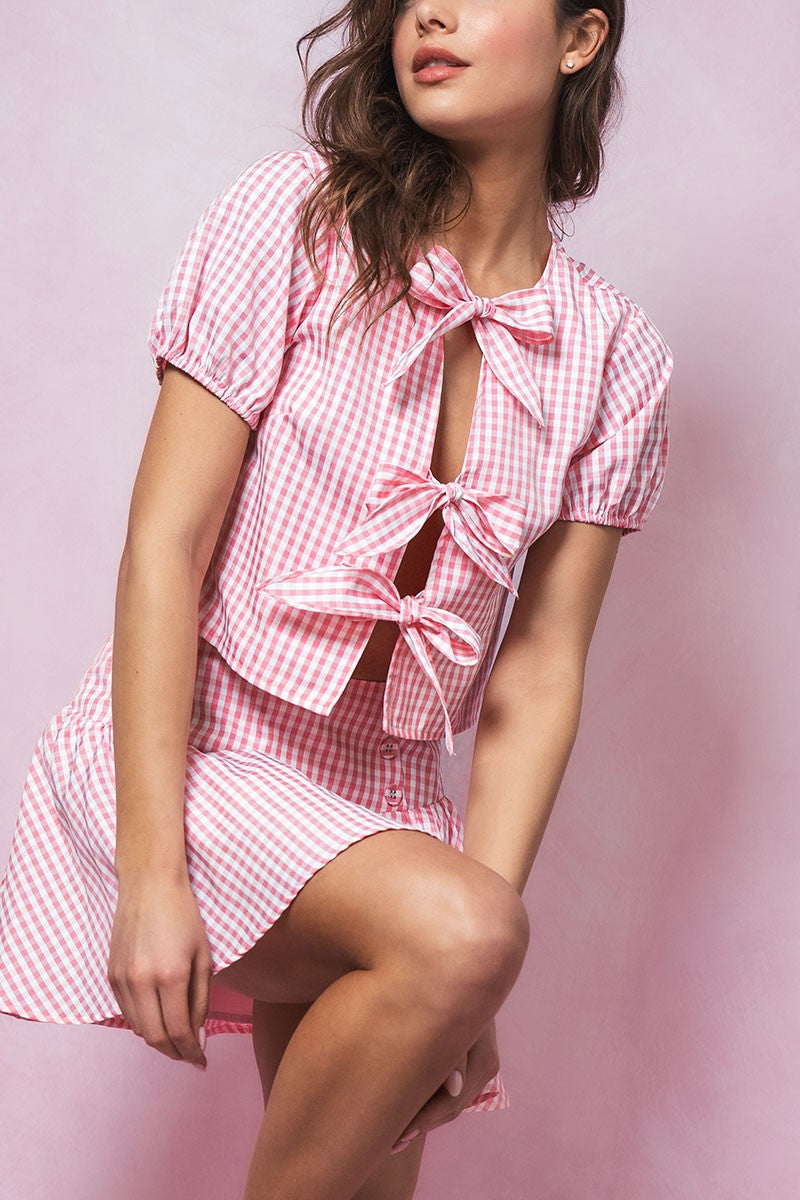 cottage charm gingham crop top - pink