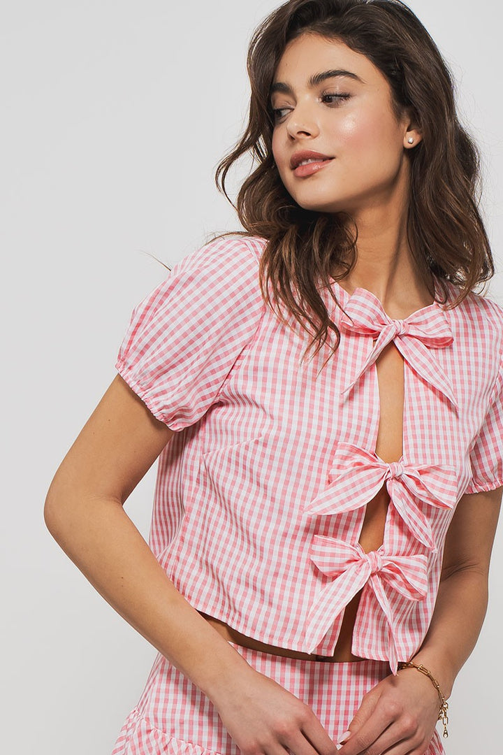 cottage charm gingham crop top - pink (additional view)