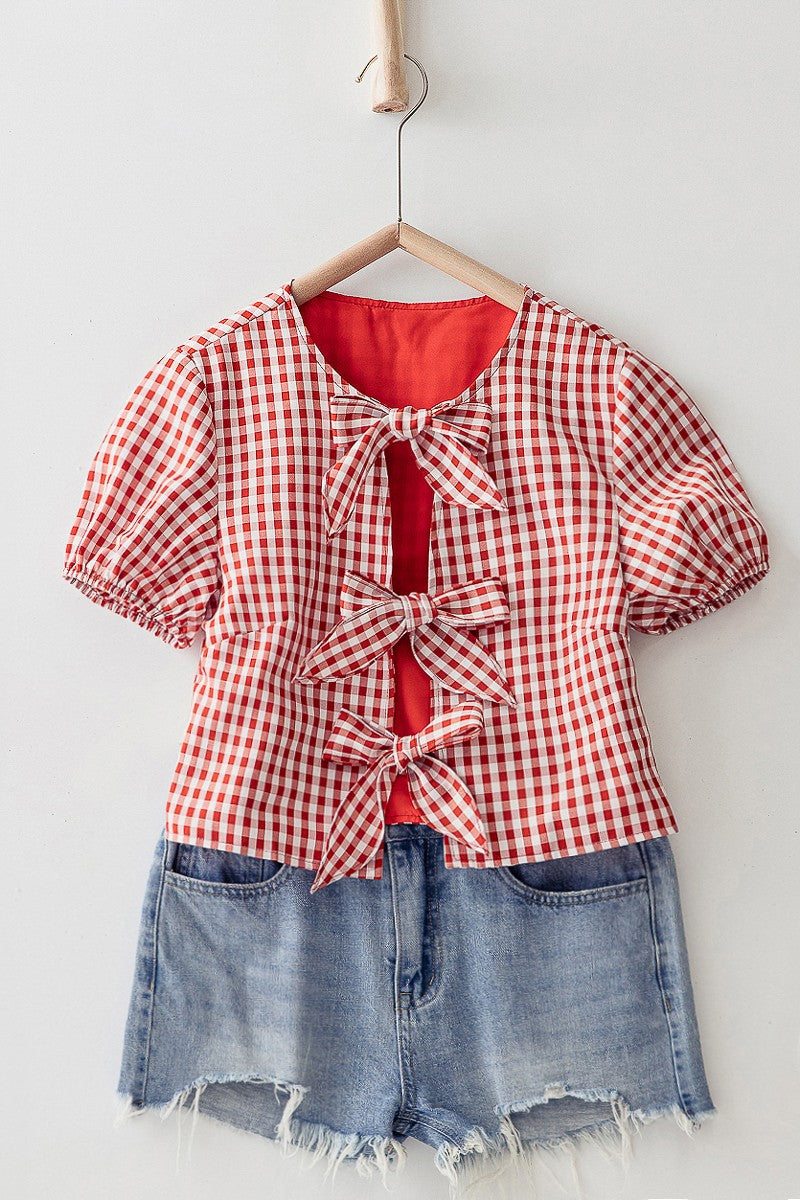 cottage charm gingham crop top - red