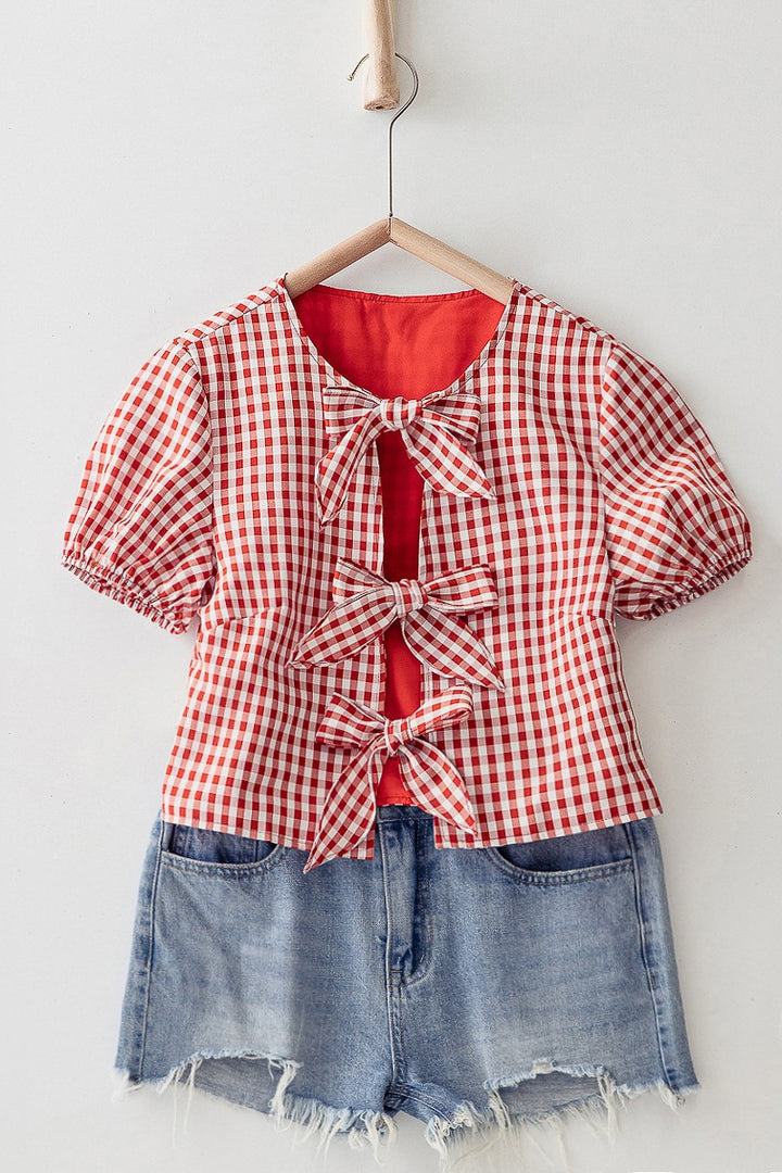 cottage charm gingham crop top - red