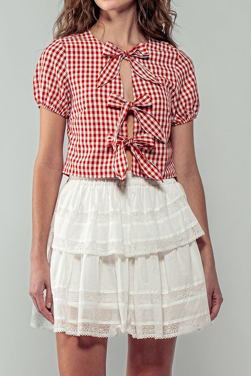 cottage charm gingham crop top - red (additional view)