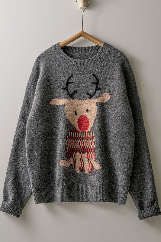 rudolph crewneck knit sweater - grey