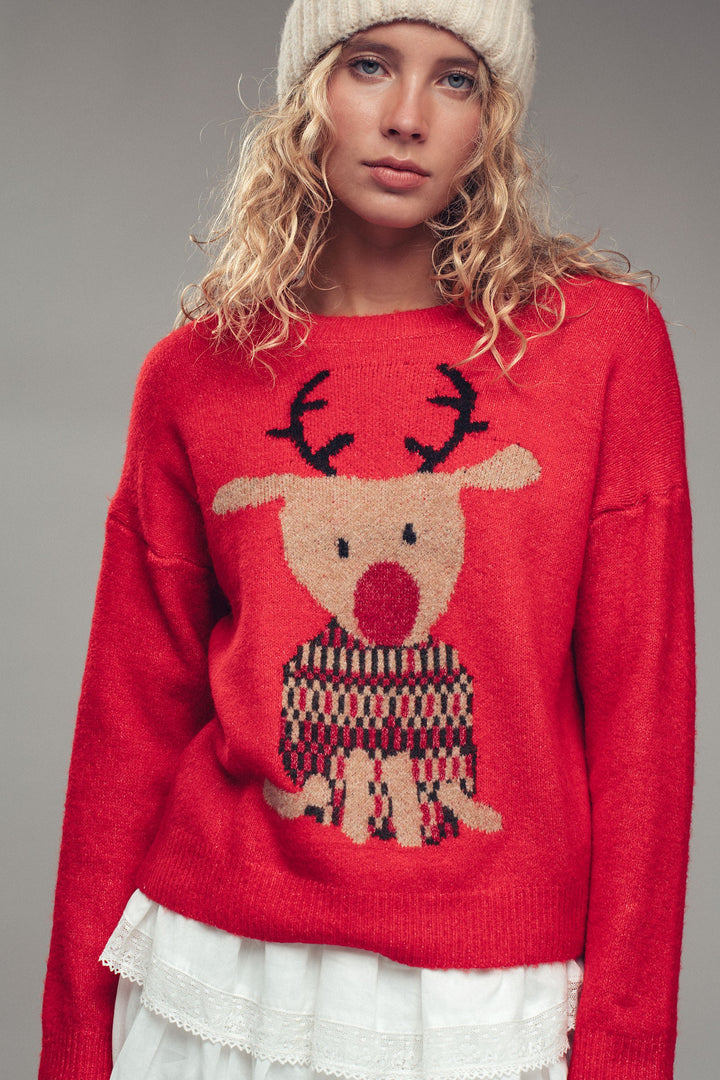 rudolph crewneck knit sweater - red