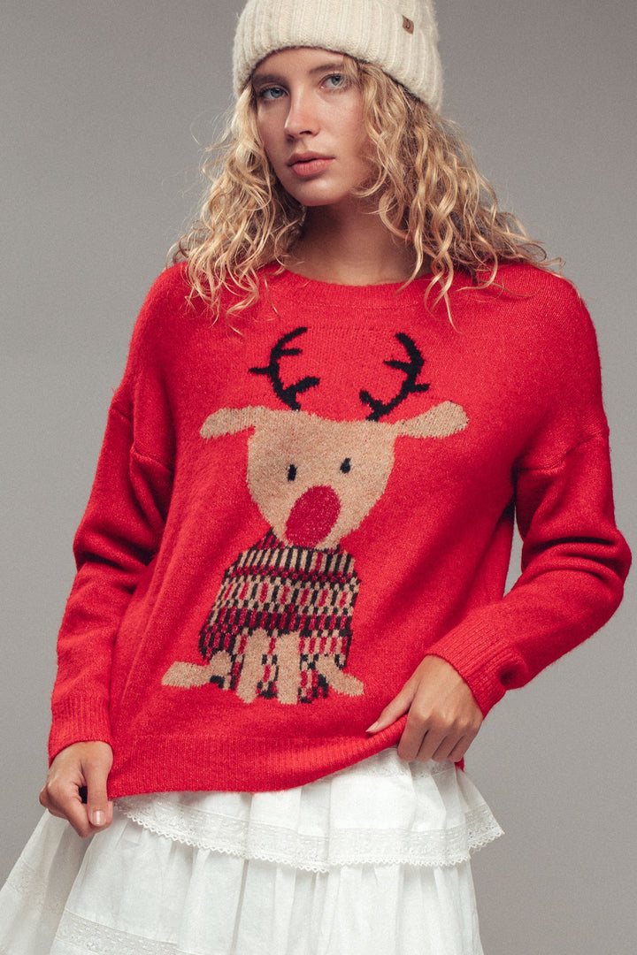 rudolph crewneck knit sweater - red (additional view)