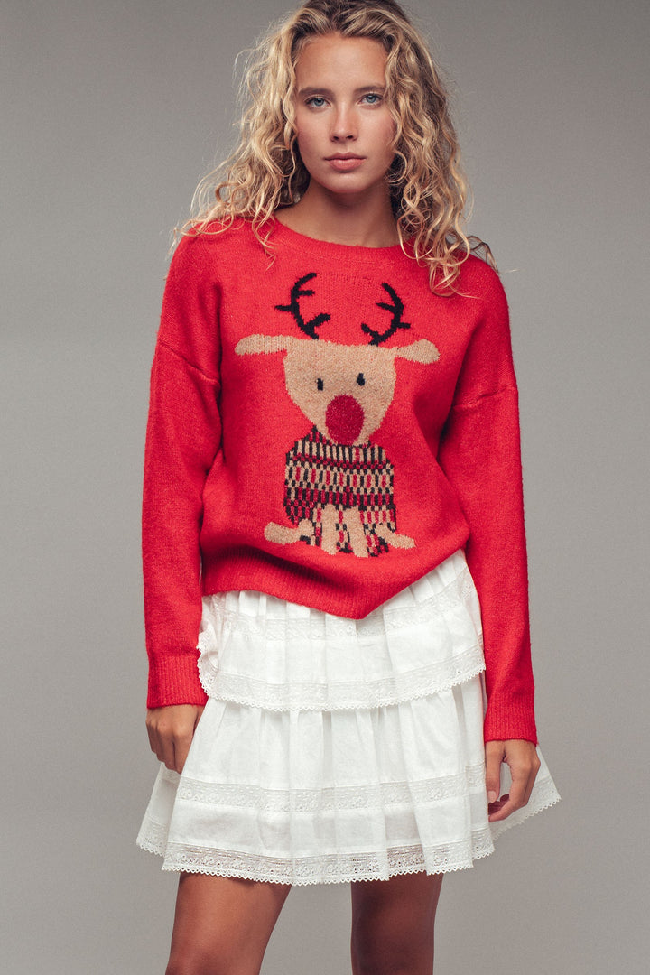 rudolph crewneck knit sweater - red (additional view)