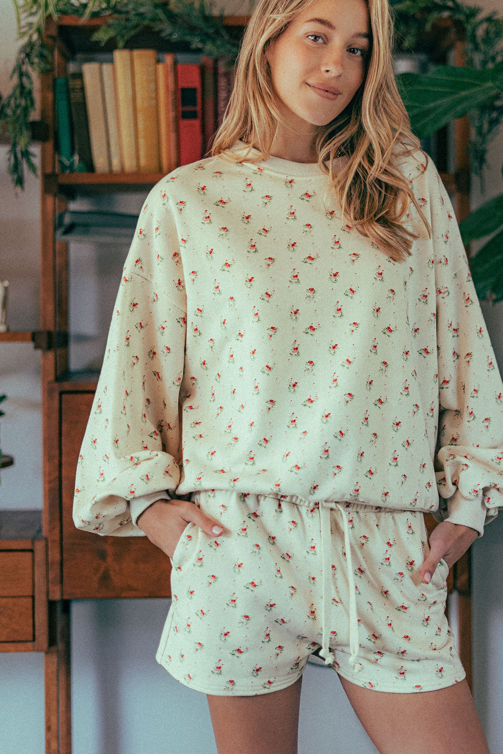 floral print sweat set - creamy beige (additional view)