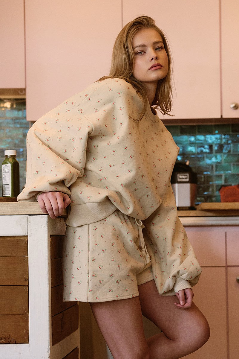 floral print sweat set - creamy beige (additional view)