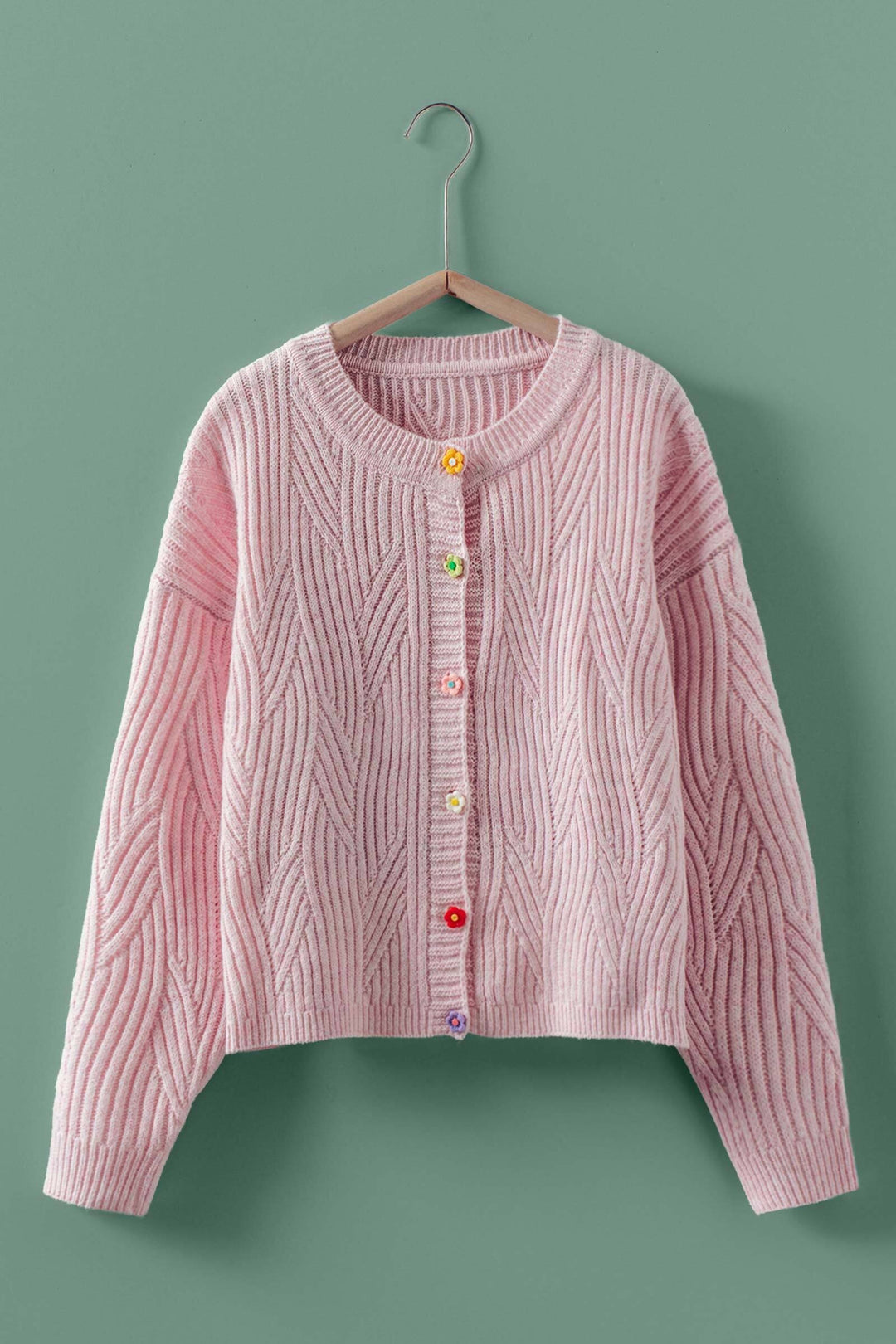 color button knit cardigan - pink