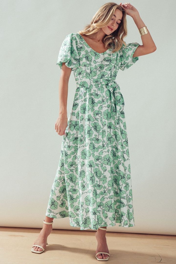 puff sleeve maxi dress - green multi (additional view)