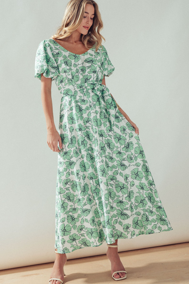 puff sleeve maxi dress - green multi (additional view)