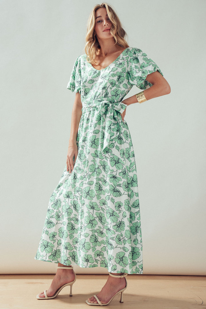 puff sleeve maxi dress - green multi (additional view)