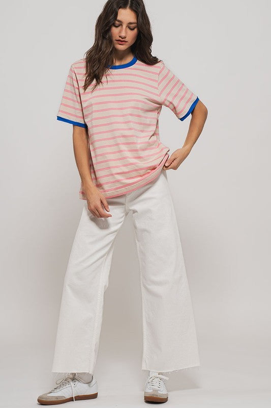 pink striped casual top with blue contrast details - pinkblue (additional view)