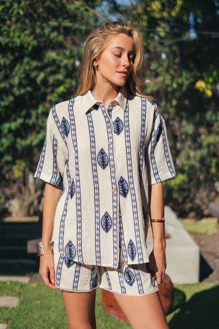 stripe embroidered camp shirt - cream blue (additional view)