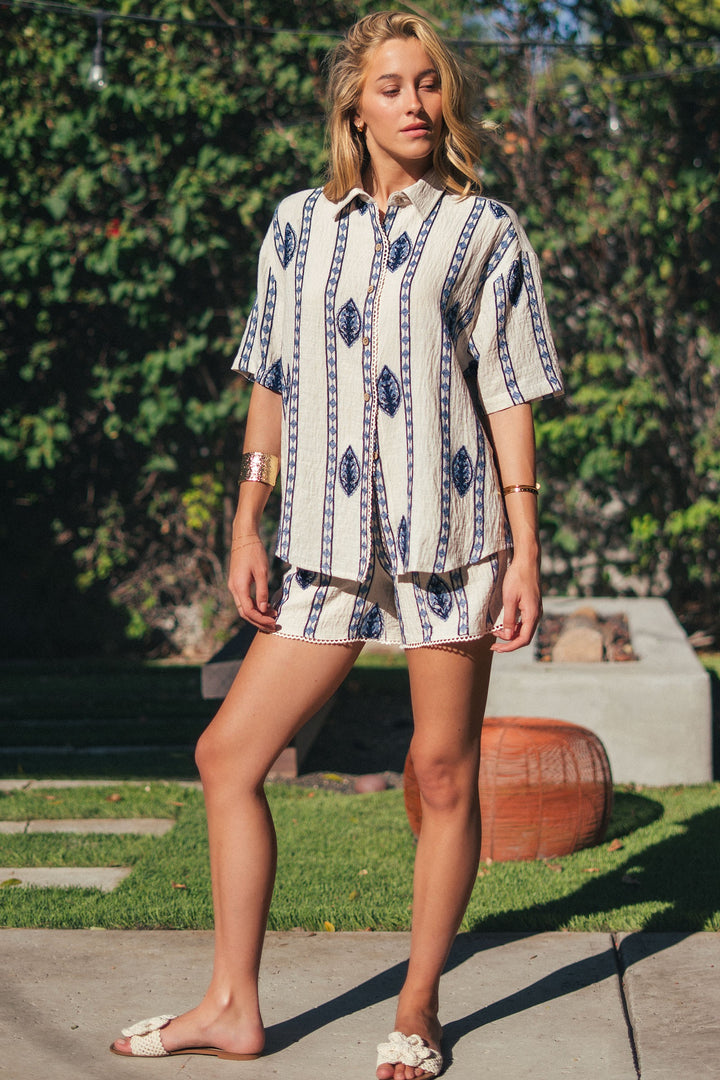 stripe embroidered camp shirt - cream blue (additional view)