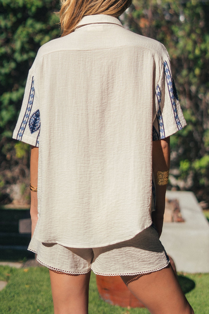 stripe embroidered camp shirt - cream blue (additional view)